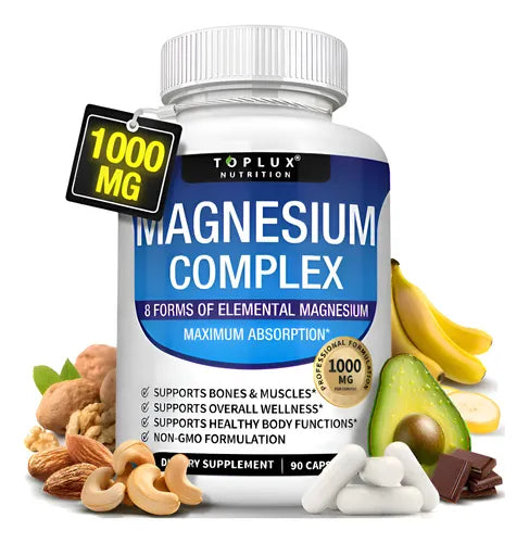 Magnesium Complex 1000 mg | 8 Tipos de Magnesio para Sueño, Estrés y Dolor Muscular