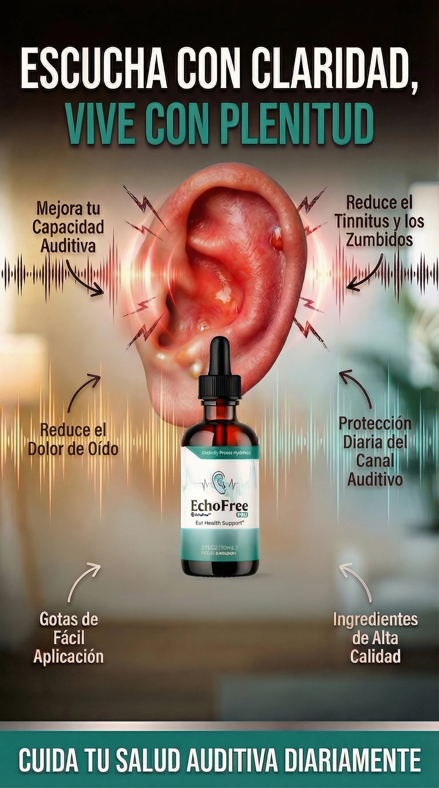 EchoFree PRO | Gotas Líquidas para Audición, Claridad y Salud del Oído Interno